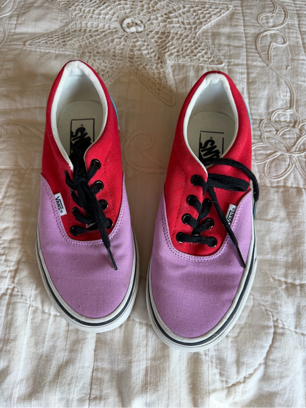Vans Kids Two-Tone Red and Pink Canvas Sneakers